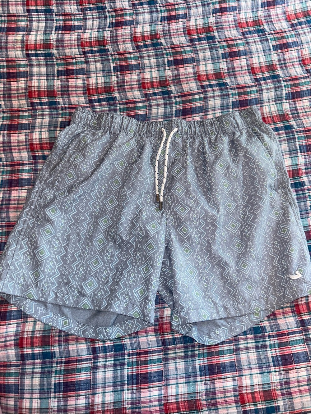 Southern Marsh Gray Swim Trunks with Subtle Green Diamond Pattern
